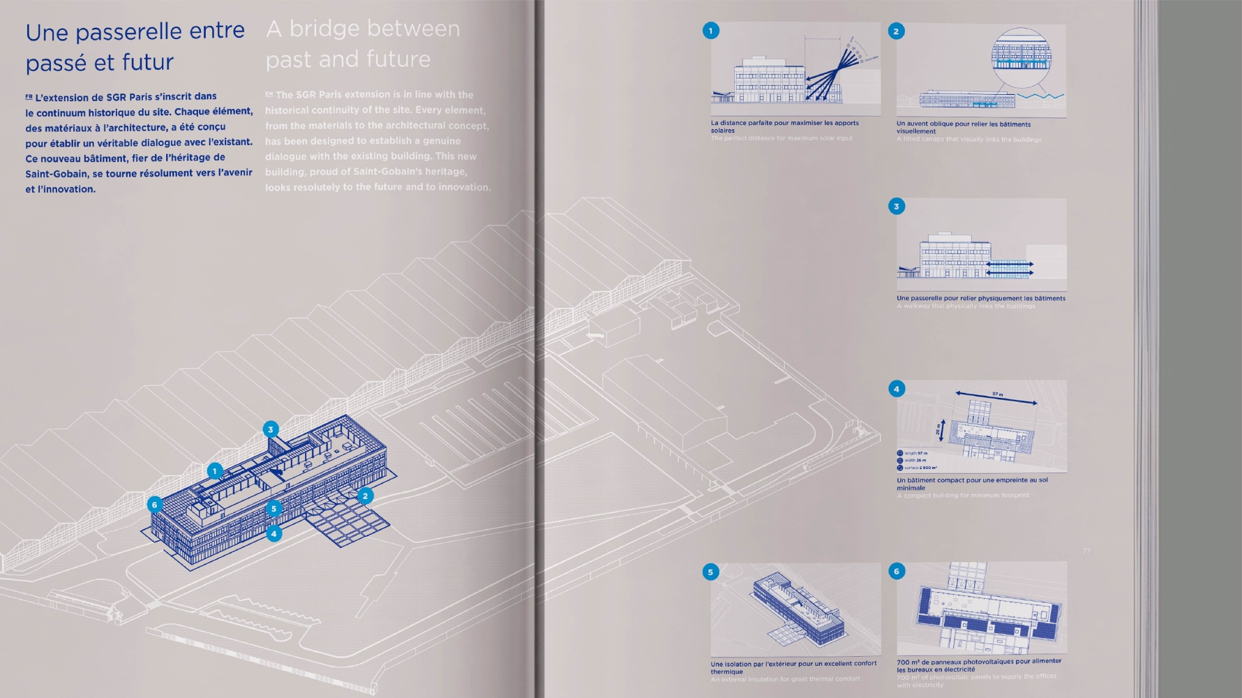 double page de l'ouvrage avec la représentation du plan isométrique du bâtiment T21