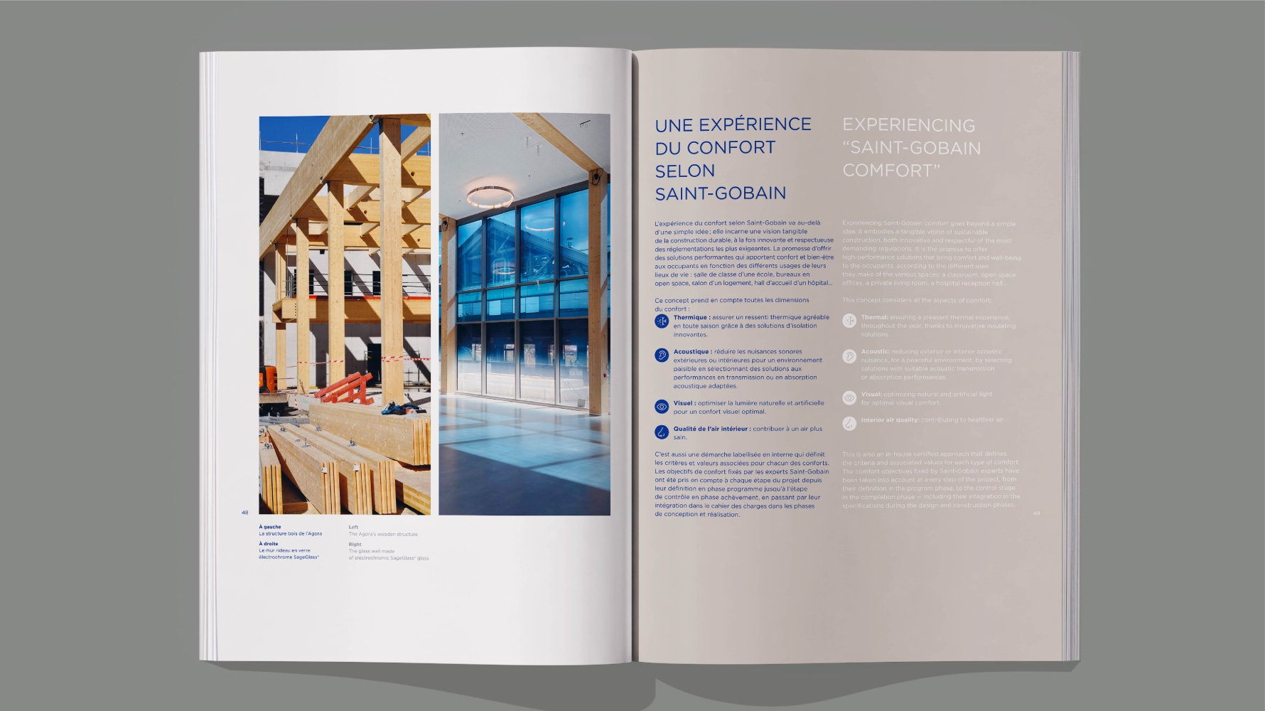 ouvrage T21 ouvert sur une double page traitant du confort chez Saint-Gobain