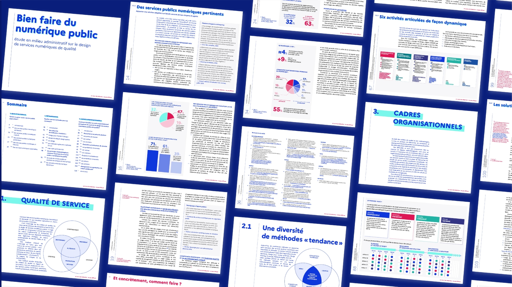 aperçu des pages qui compose la note stratégique Bien Faire du Numérique Public